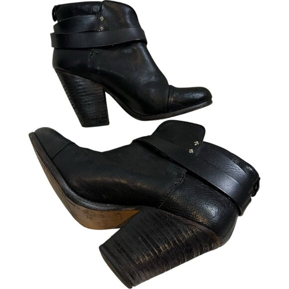 Rag Bone Womens Harrow Bootie Black Size EU 36 M US 6 Leather 3.5" Stacked Heel - Picture 5 of 9